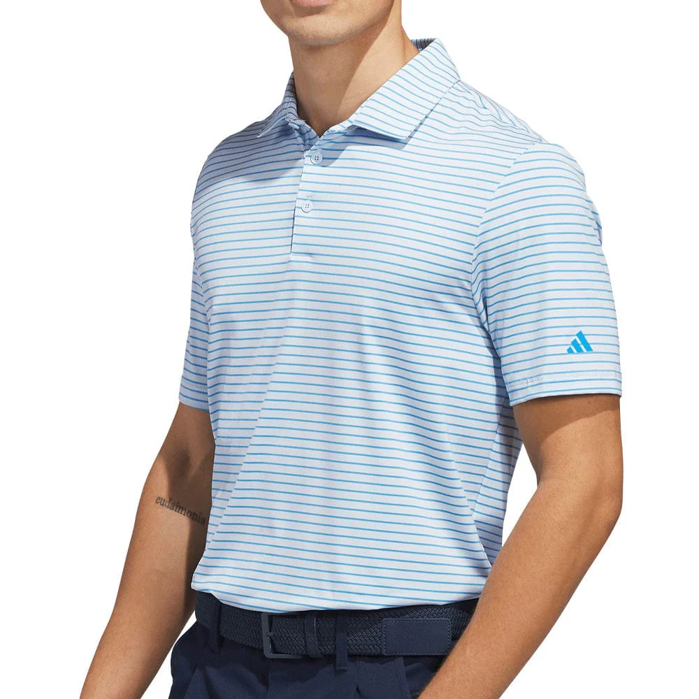adidas Performance Two-Color Stripe Polo Shirt - Crystal Sky/Lucid Ray Blue - Image 2