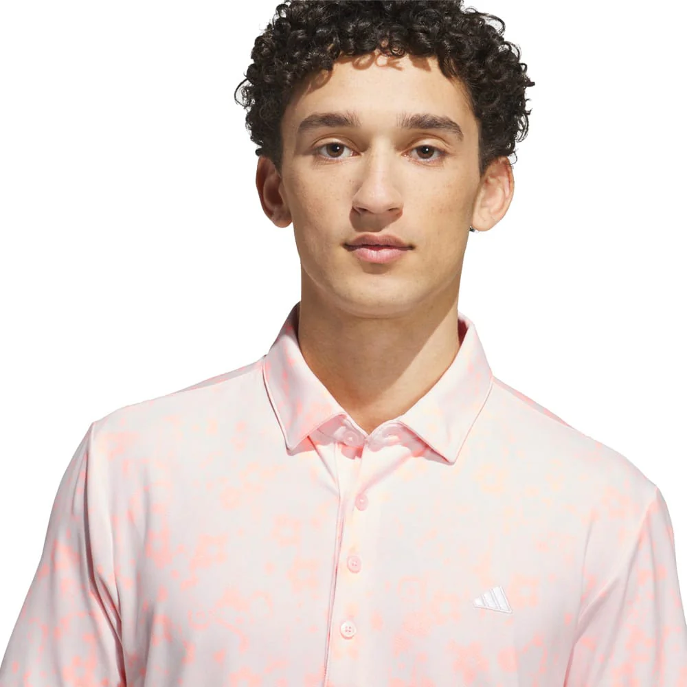 adidas Ultimate365+ Climacool Butterspun Mighty Blossom Print Polo Shirt - Distilled Pink - Image 5