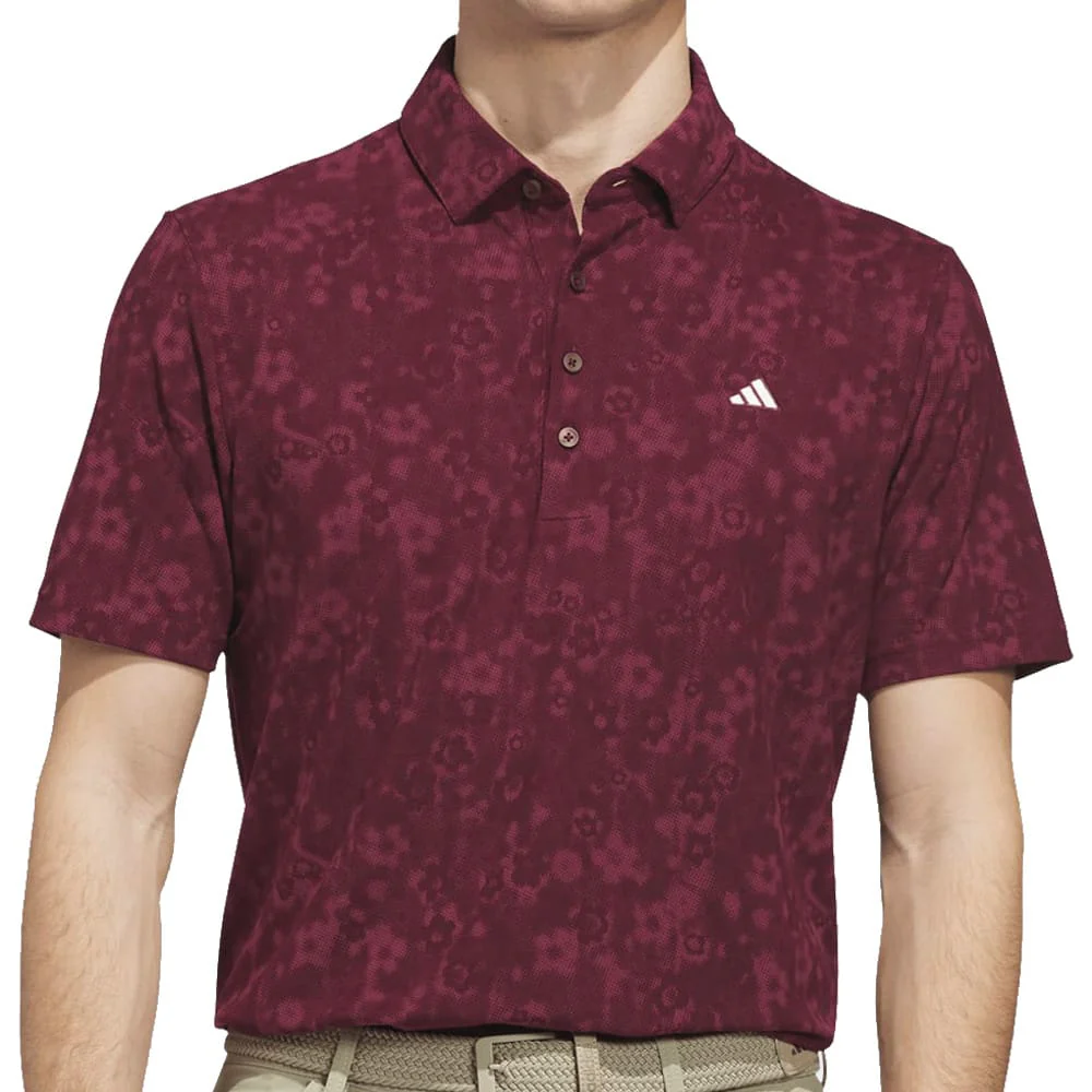 adidas Ultimate365+ Climacool Butterspun Mighty Blossom Print Polo Shirt - Maroon - Image 5