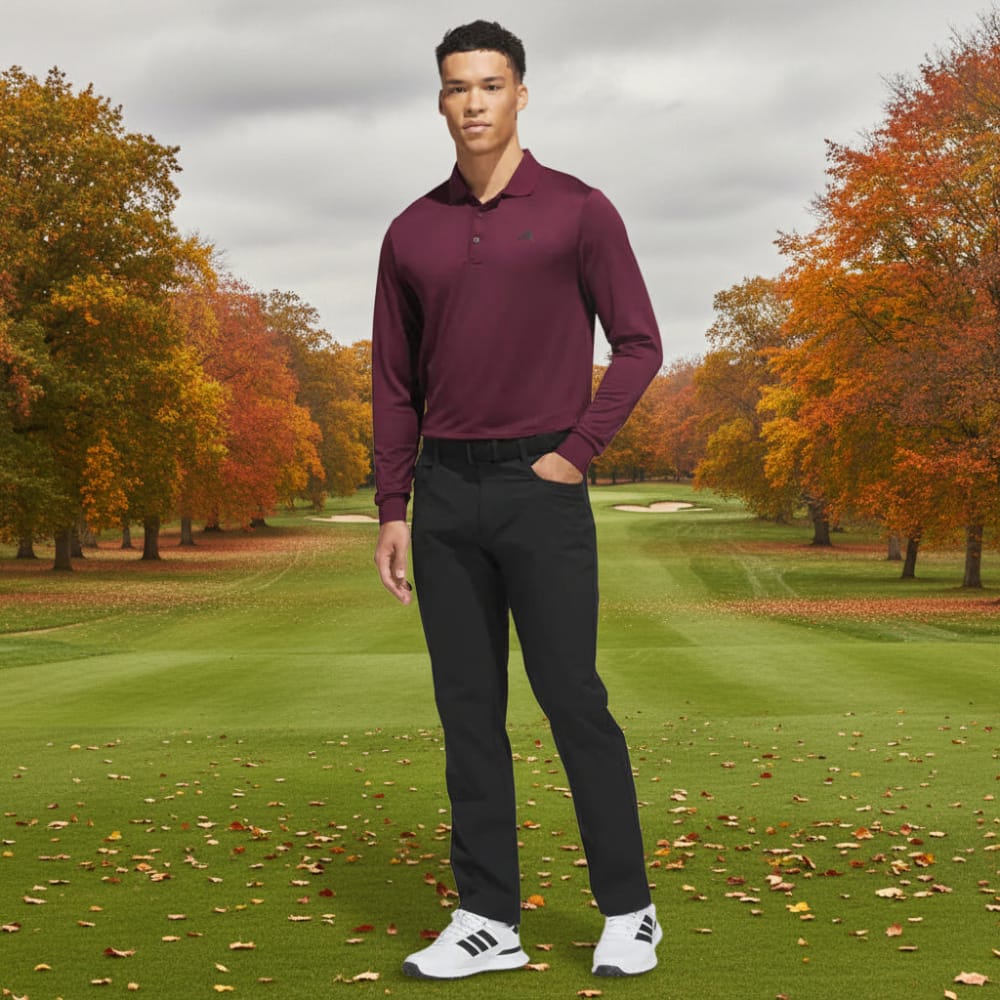adidas Ultimate365 Cold.Rdy Long Sleeve Polo Shirt - Maroon - Image 5
