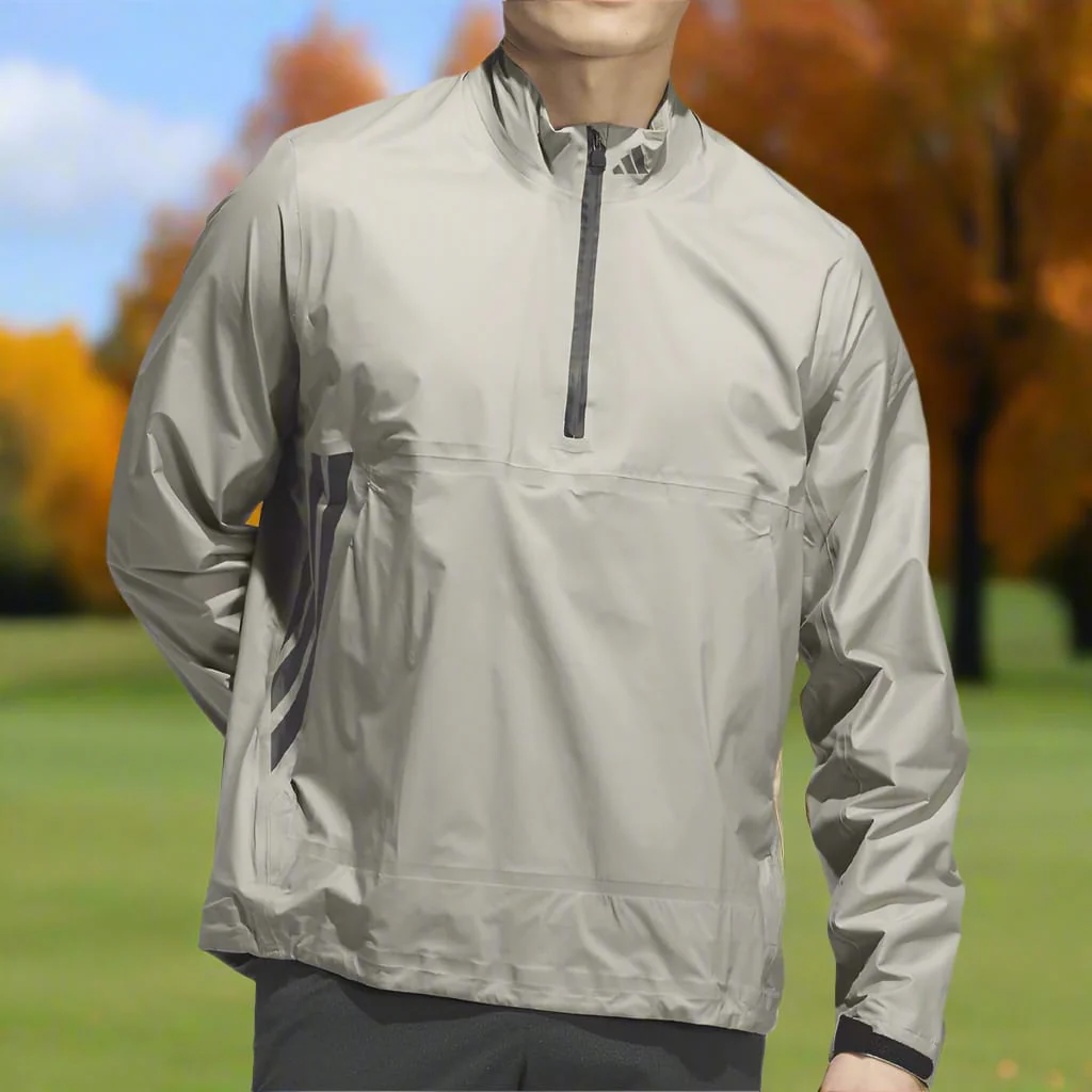 adidas Ultimate365 Tour Climaproof+ Waterproof Half-Zip Rain Suit - Silver Pebble/Black - Image 7