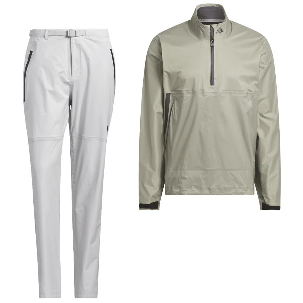 adidas Ultimate365 Tour Climaproof+ Waterproof Half-Zip Rain Suit - Silver Pebble/Grey One