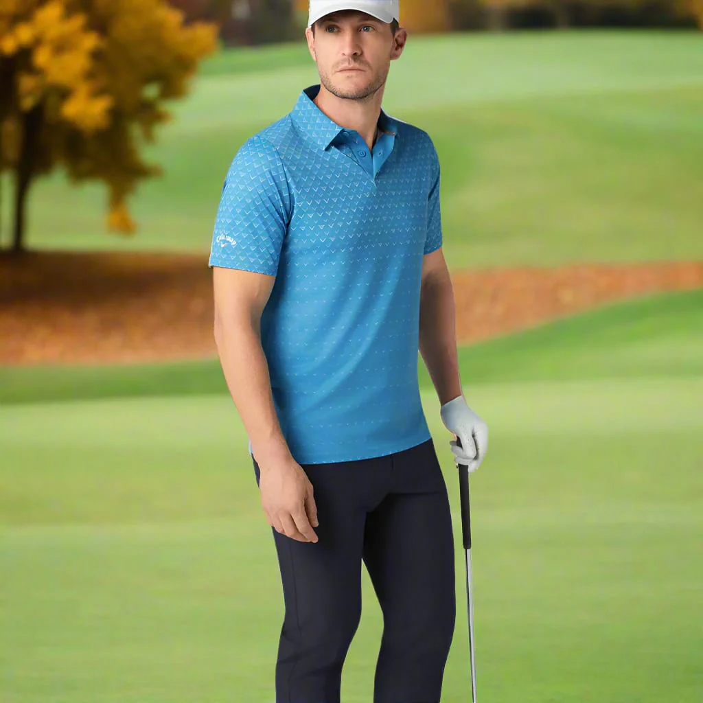 Callaway Engineered Chev Ombre Print Polo Shirt - Cendre Blue - Image 5