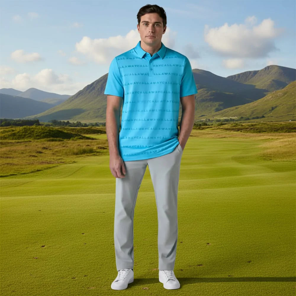 Callaway Legacy Collection Logo Jacquard Polo Shirt - Blue Blossom - Image 3