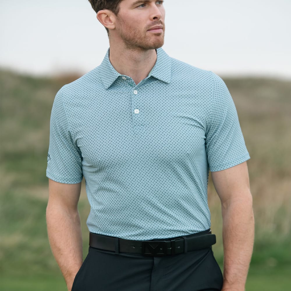 Callaway Textured Chev Printed Polo Shirt - Aquifer - Image 5