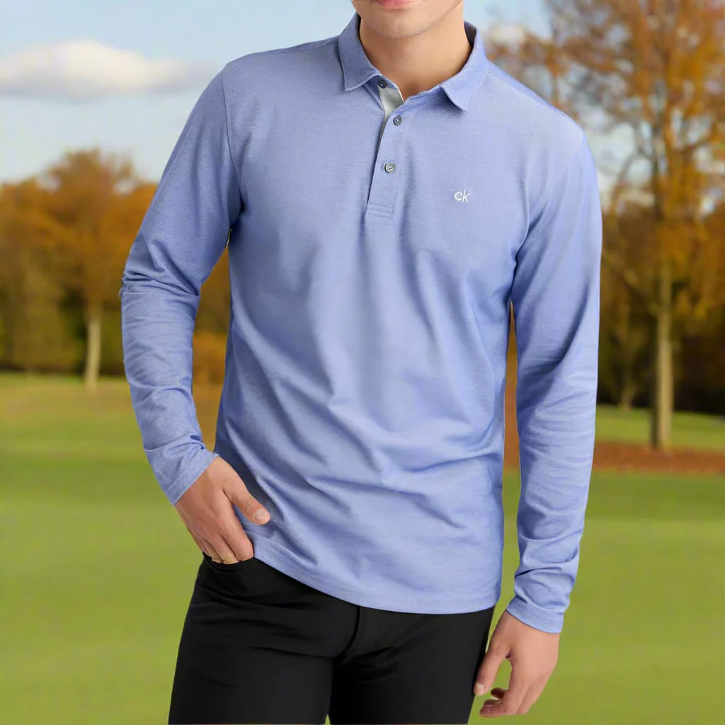 Calvin Klein Bayard Long Sleeve Polo Shirt - French Blue - Image 5