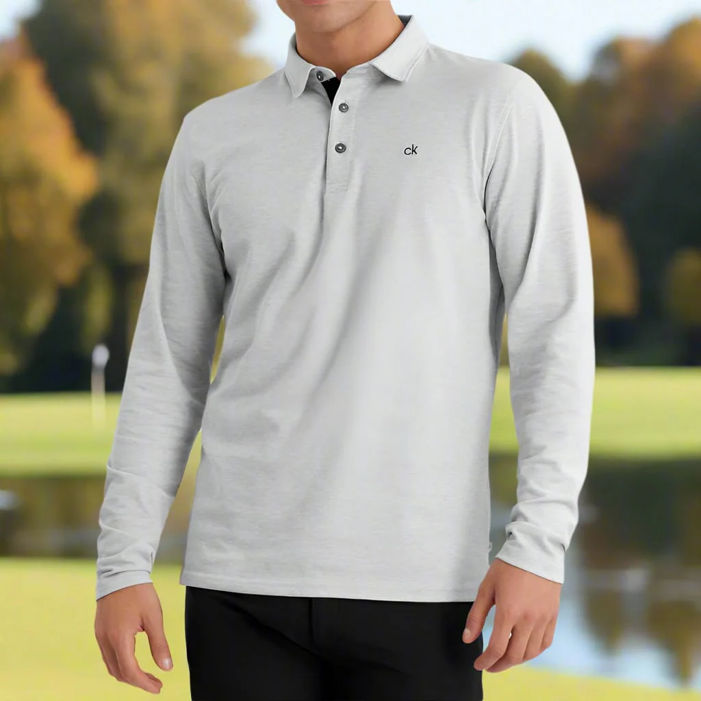 Calvin Klein Bayard Long Sleeve Polo Shirt - Silver Marl - Image 5