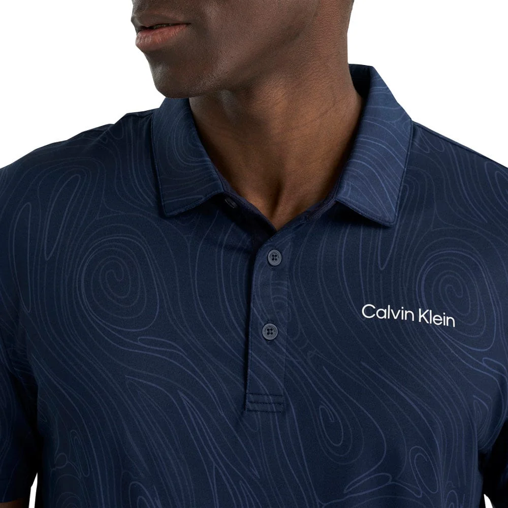 Calvin Klein Marble Print Polo Shirt - Navy - Image 6