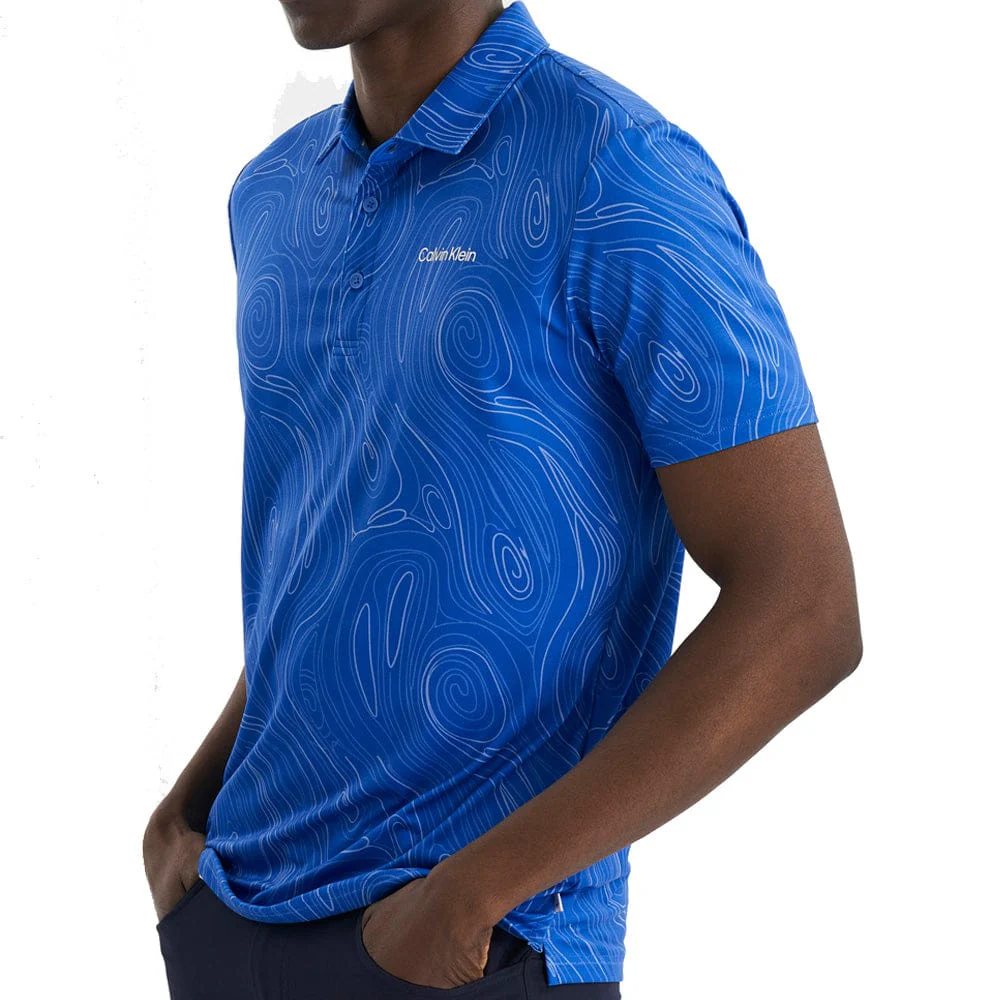 Calvin Klein Marble Print Polo Shirt - Sapphire - Image 6