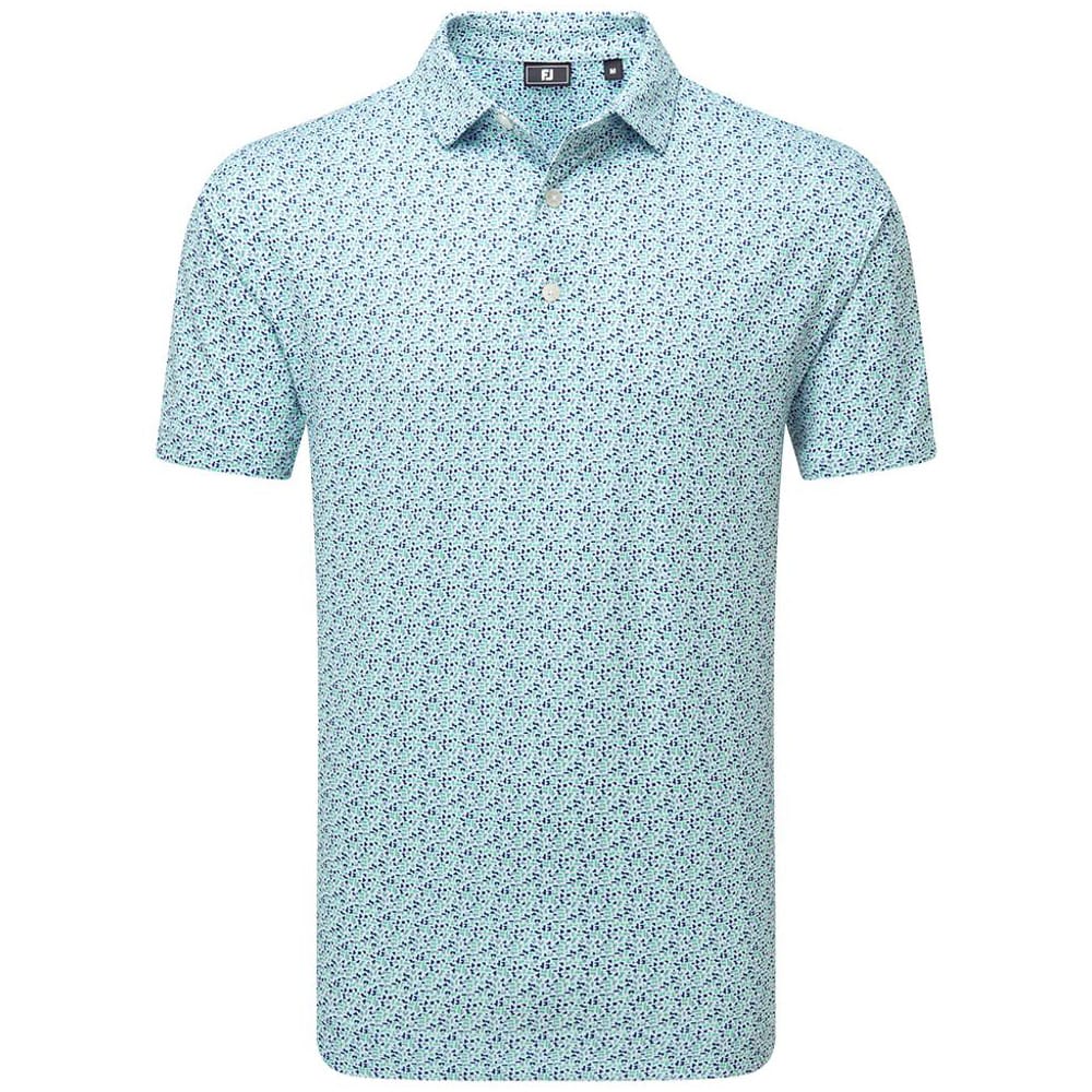 FootJoy Gamer Print Pique Polo Shirt - White/Steel Blue/Navy/Seafoam - Image 2