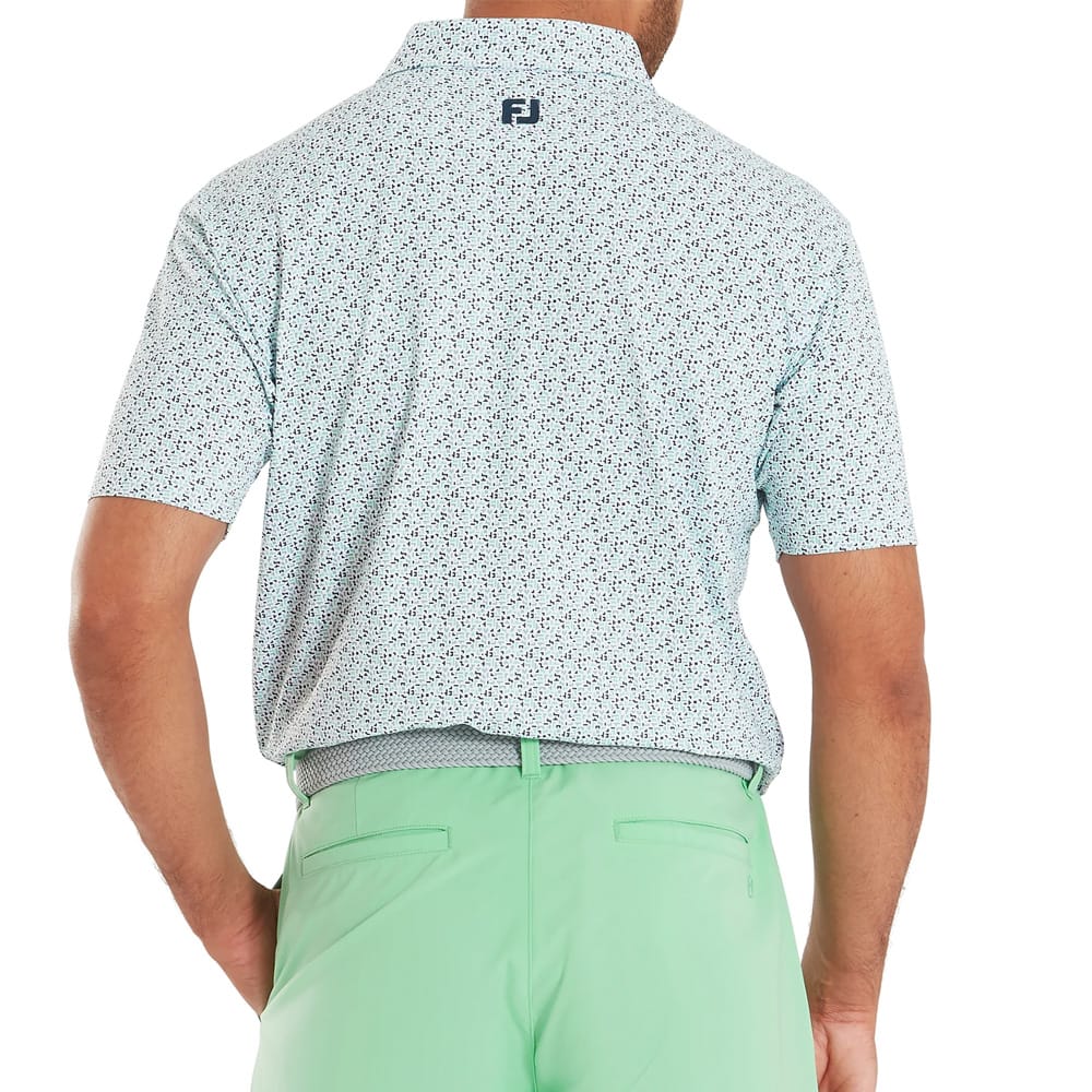 FootJoy Gamer Print Pique Polo Shirt - White/Steel Blue/Navy/Seafoam - Image 4