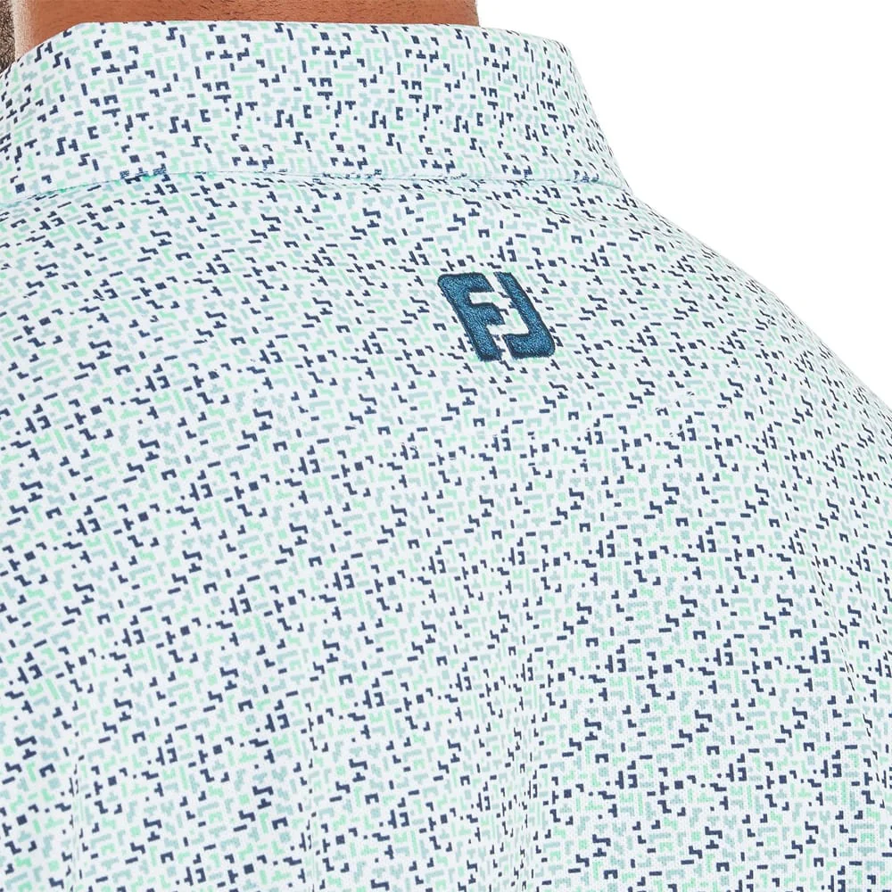 FootJoy Gamer Print Pique Polo Shirt - White/Steel Blue/Navy/Seafoam - Image 5