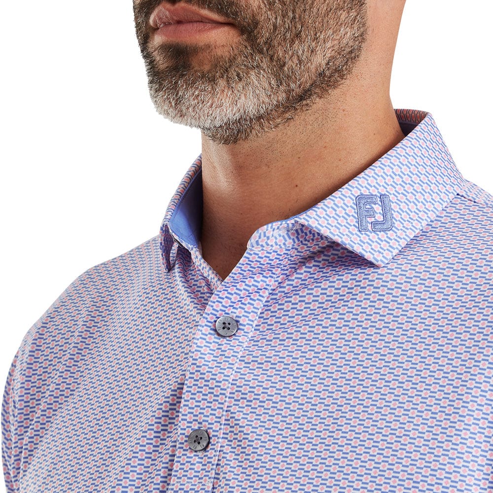 FootJoy Nautical Flag Print Lisle Polo Shirt - Pink Pop/Vivid Violet - Image 5