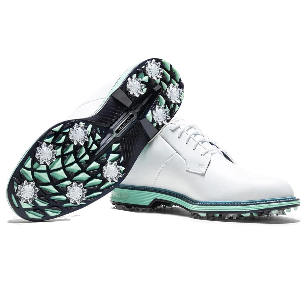 FootJoy Premiere Series Field Waterproof Spiked Shoes - White/Mint/Blue Field - Image 5