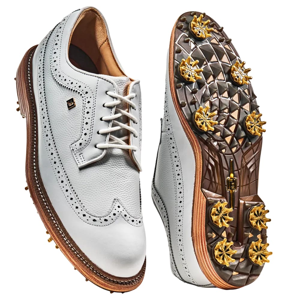 FootJoy Premiere Series Marquis Waterproof Spiked Shoes - White/White/Brown - Image 6