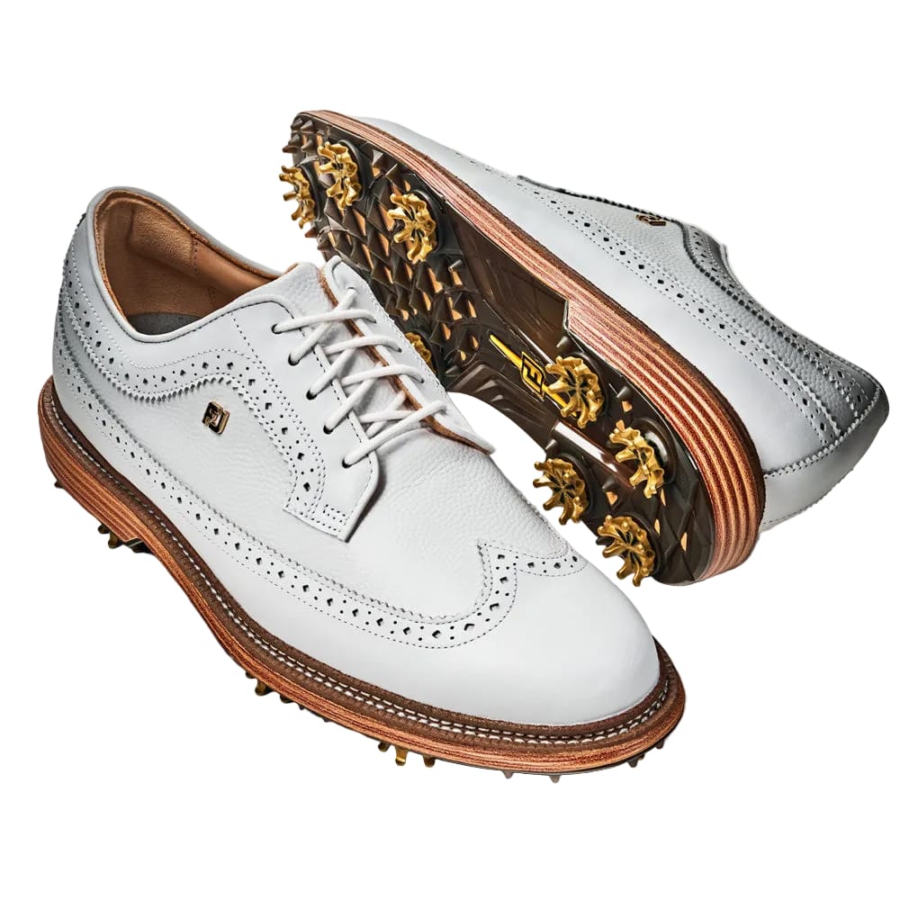 FootJoy Premiere Series Marquis Waterproof Spiked Shoes - White/White/Brown - Image 8