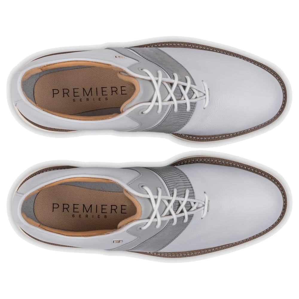 FootJoy Premiere Series Packard Waterproof Spiked Shoes - White/Grey/White - Image 3