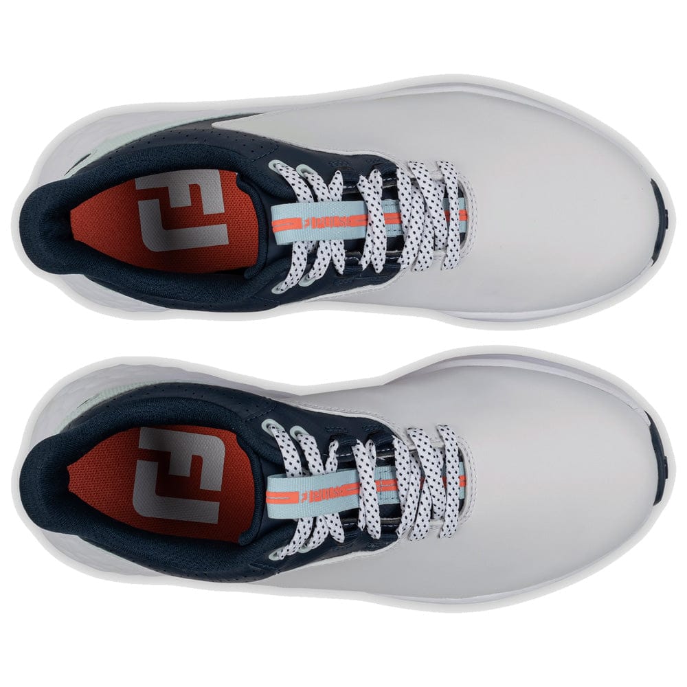 FootJoy Pulse Ladies Spikeless Waterproof Shoes - White/Navy/Blue - Image 6