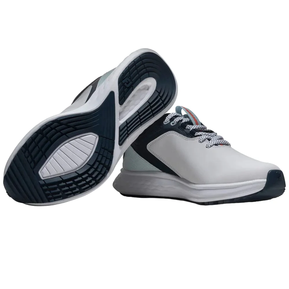 FootJoy Pulse Ladies Spikeless Waterproof Shoes - White/Navy/Blue - Image 7