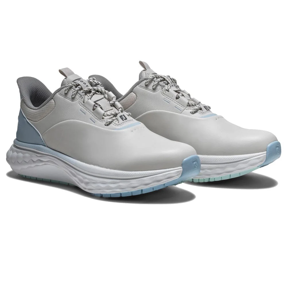 FootJoy Quantum Ladies Spikeless Waterproof Shoes - Grey/White/Blue - Image 6
