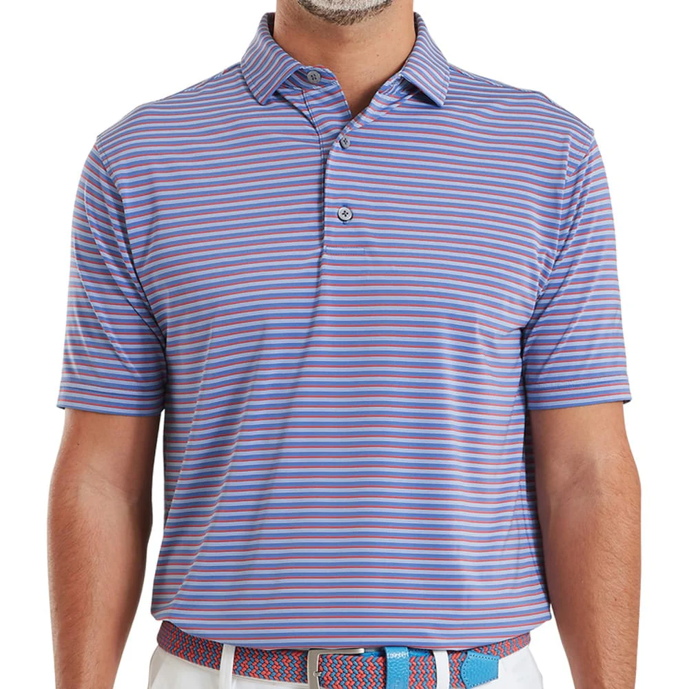 FootJoy Shadow Stripe Lisle Polo Shirt - Coastal Blue - Image 3
