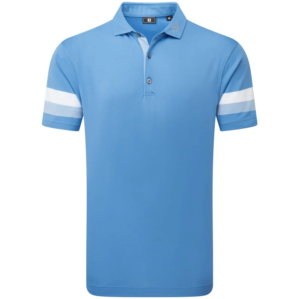 FootJoy Sleeve Stripe Pique Polo Shirt - Coastal Blue/Chambray/White