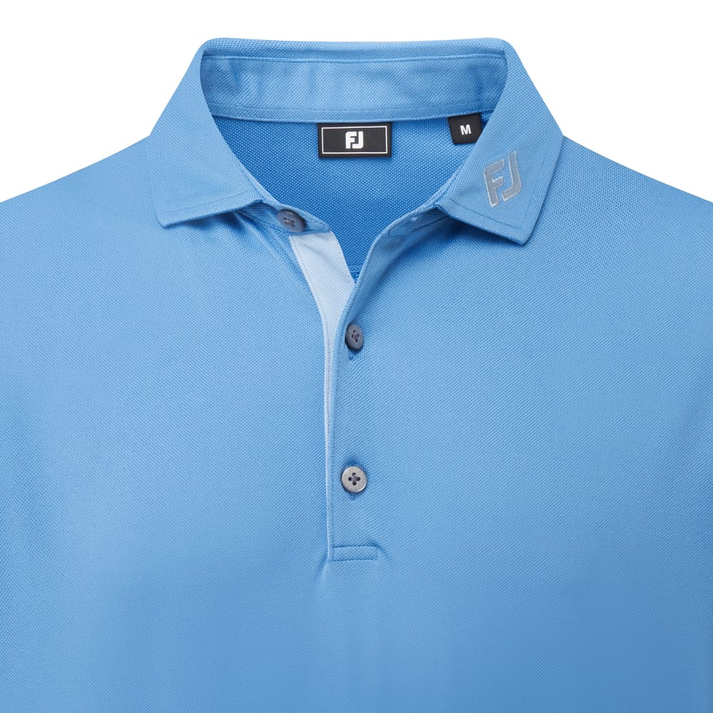 FootJoy Sleeve Stripe Pique Polo Shirt - Coastal Blue/Chambray/White - Image 3