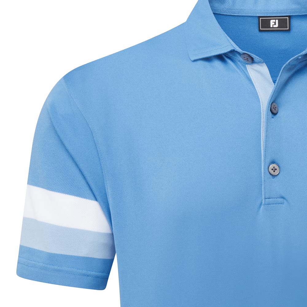 FootJoy Sleeve Stripe Pique Polo Shirt - Coastal Blue/Chambray/White - Image 4