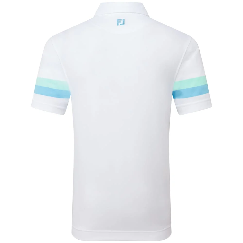 FootJoy Sleeve Stripe Pique Polo Shirt - White/Blue Reef/Sea Glass - Image 2