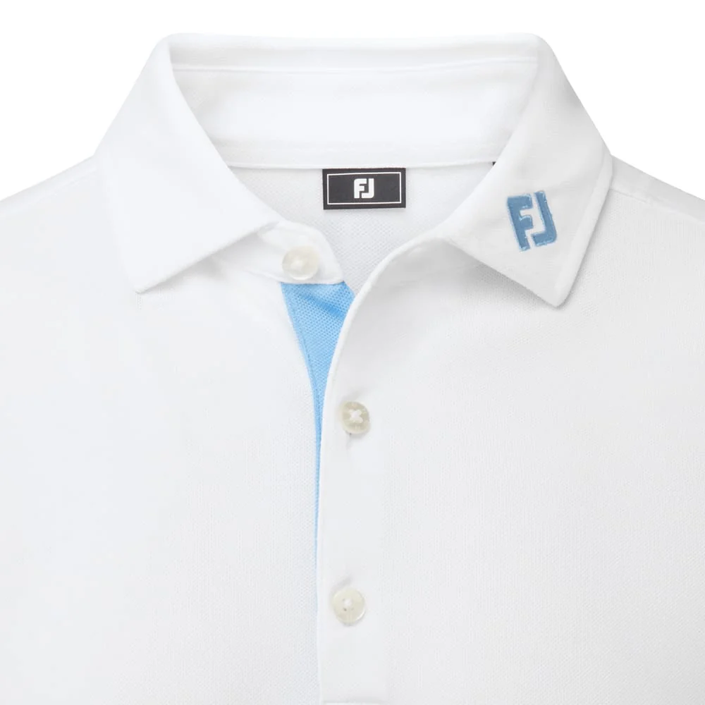 FootJoy Sleeve Stripe Pique Polo Shirt - White/Blue Reef/Sea Glass - Image 3