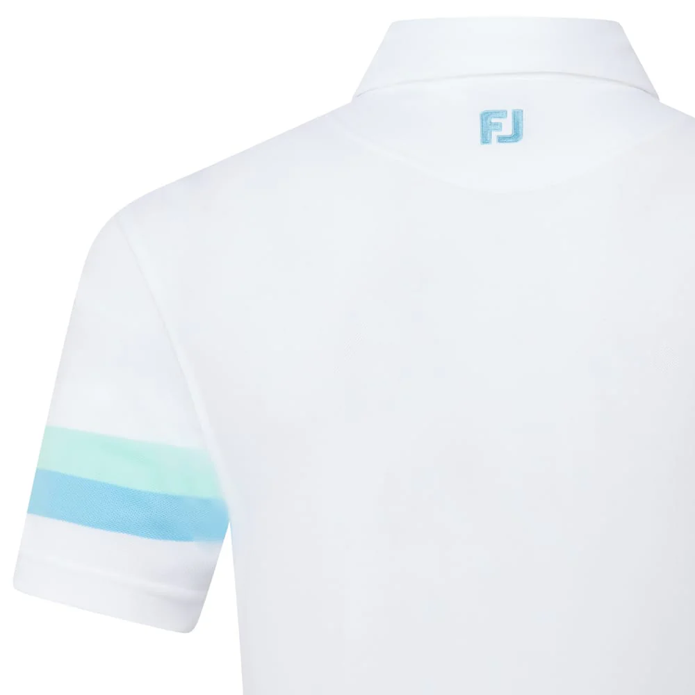 FootJoy Sleeve Stripe Pique Polo Shirt - White/Blue Reef/Sea Glass - Image 5