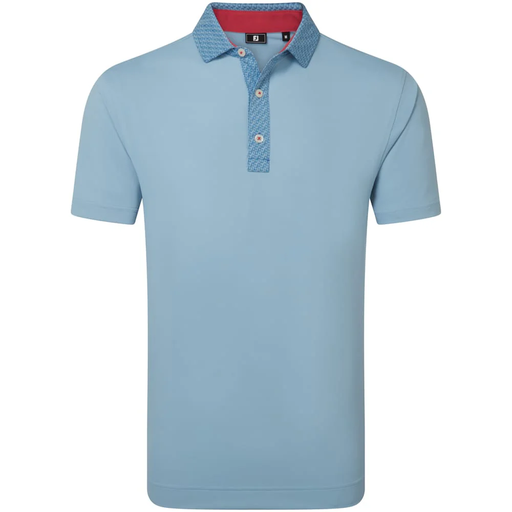 FootJoy Star Geo Trim Pique Polo Shirt - Chambray/Coastal Blue