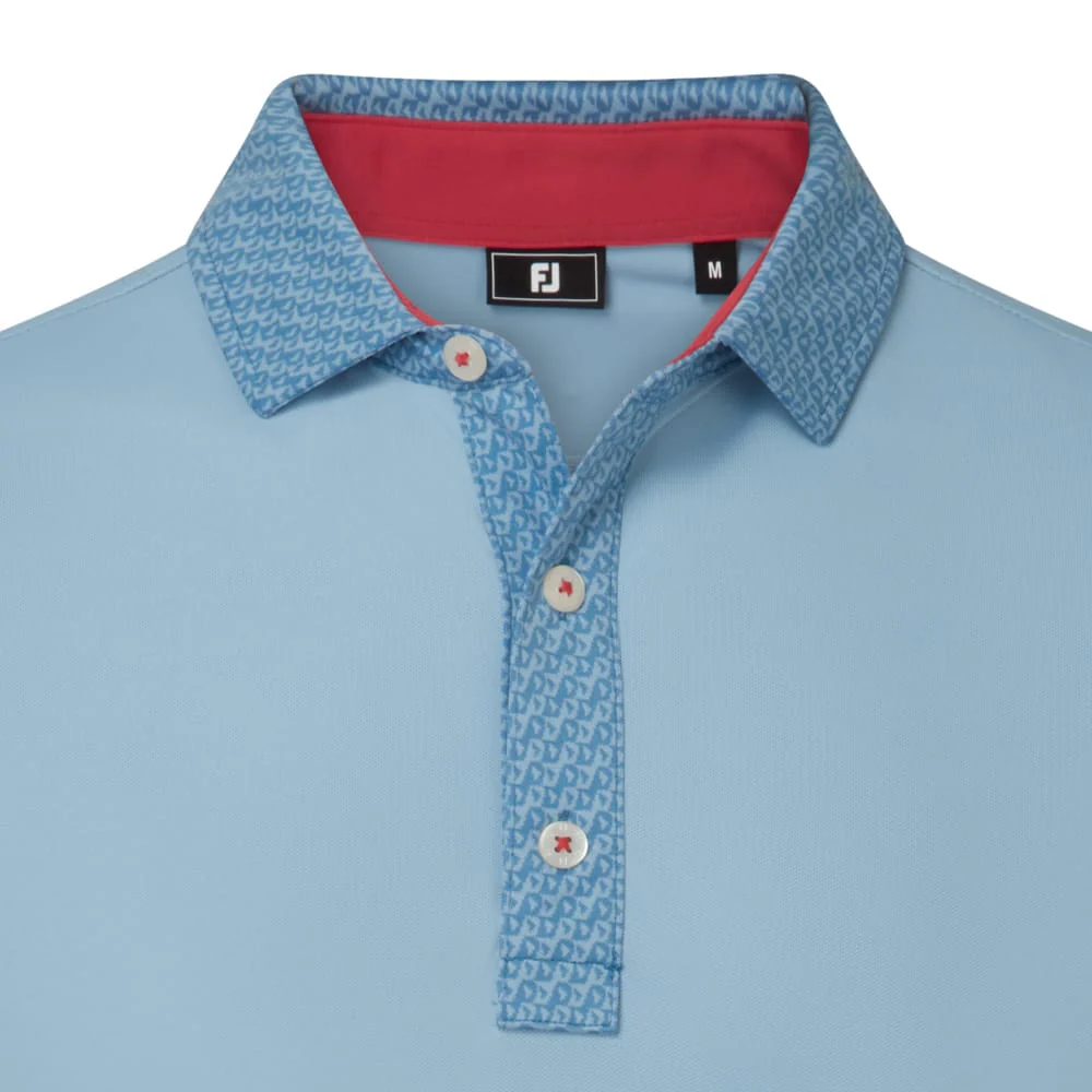 FootJoy Star Geo Trim Pique Polo Shirt - Chambray/Coastal Blue - Image 3