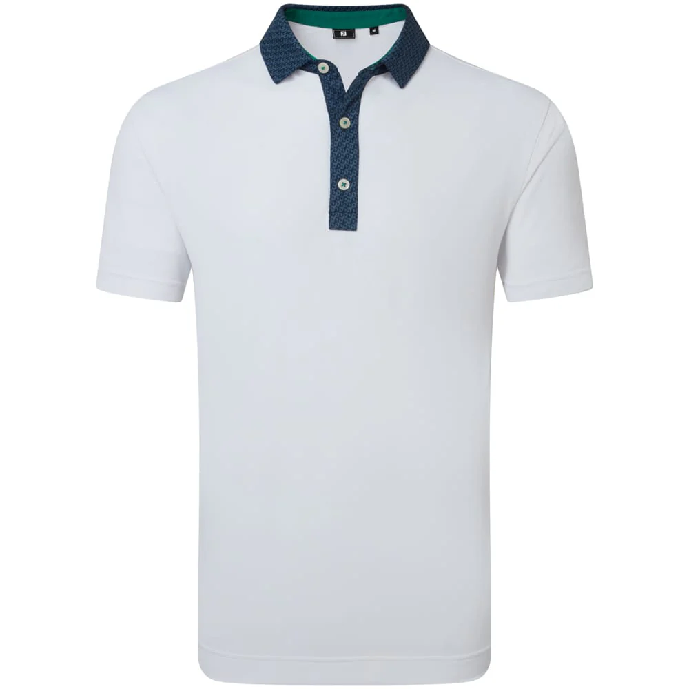 FootJoy Star Geo Trim Pique Polo Shirt - White/Navy