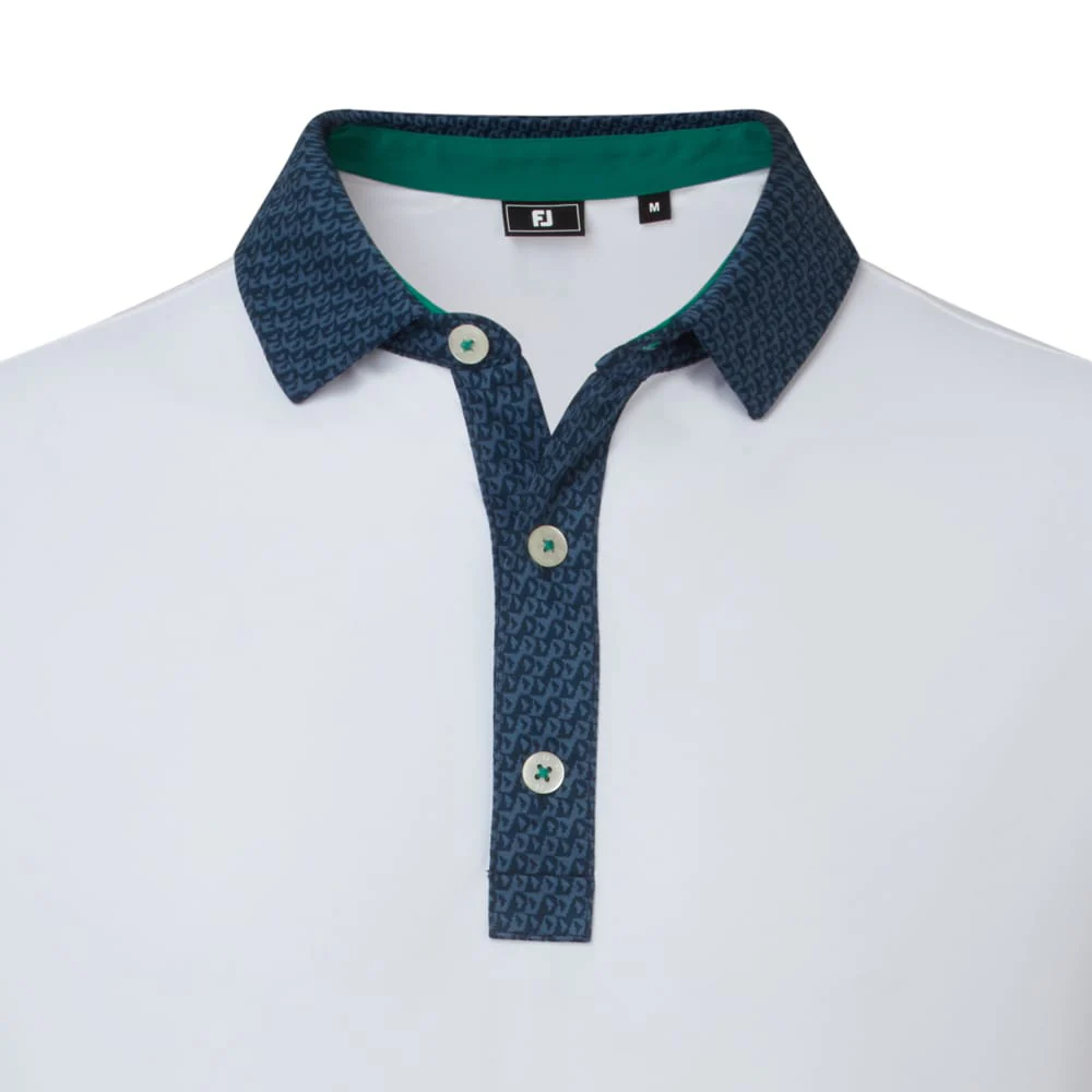 FootJoy Star Geo Trim Pique Polo Shirt - White/Navy - Image 3