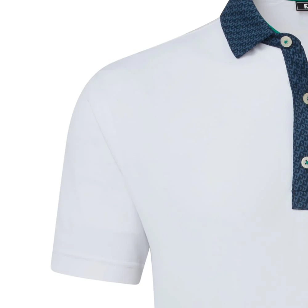FootJoy Star Geo Trim Pique Polo Shirt - White/Navy - Image 4