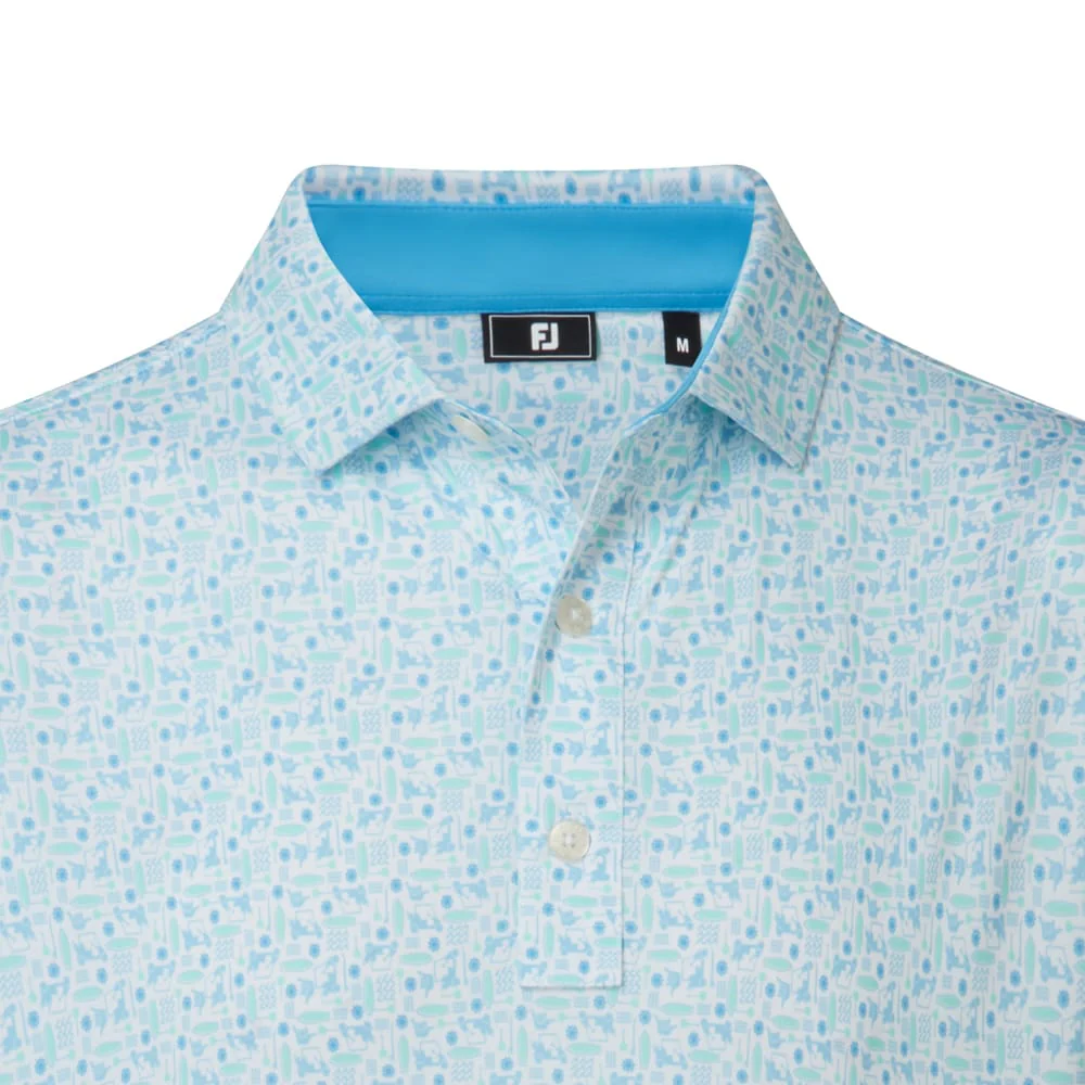 FootJoy Surfs Up Print Lisle Polo Shirt - Deep Reef/White/Sea Glass/Blue Reef - Image 3