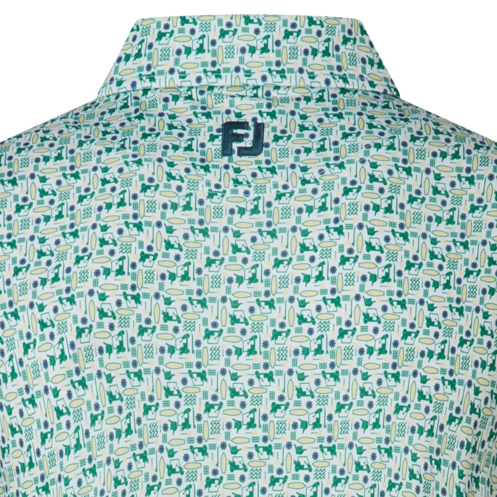 FootJoy Surfs Up Print Lisle Polo Shirt - Field Green/White/Sunshine/Navy - Image 3