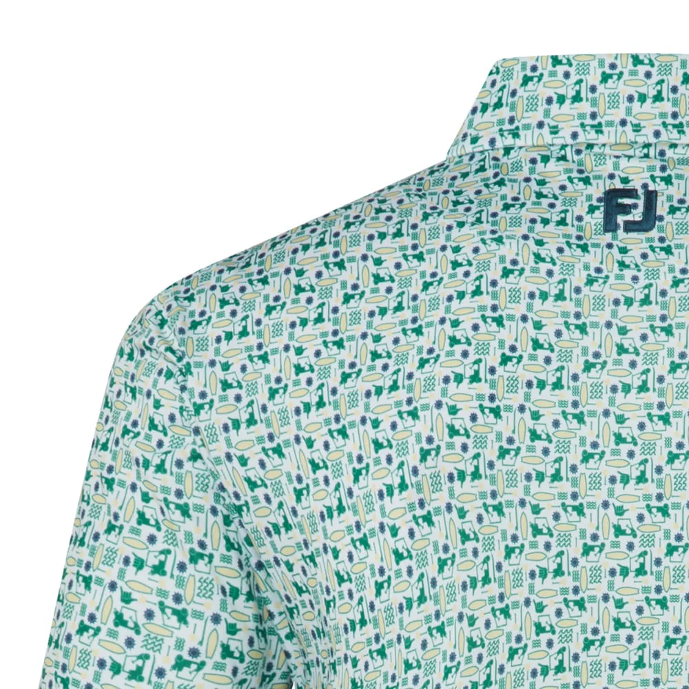 FootJoy Surfs Up Print Lisle Polo Shirt - Field Green/White/Sunshine/Navy - Image 4
