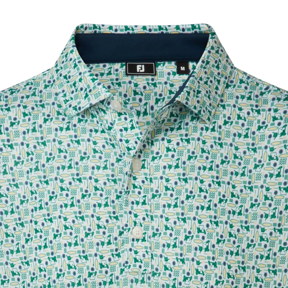 FootJoy Surfs Up Print Lisle Polo Shirt - Field Green/White/Sunshine/Navy - Image 5