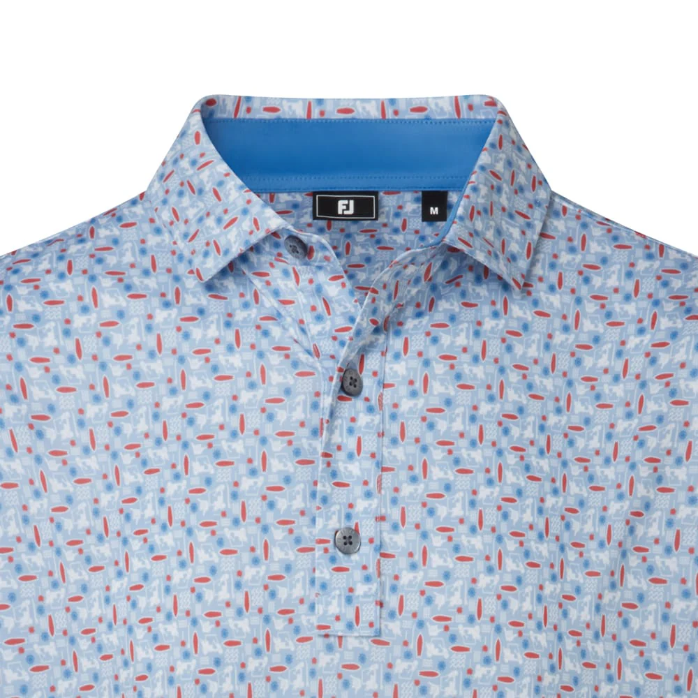 FootJoy Surfs Up Print Lisle Polo Shirt - White/Chambray/Nantucket Red/Coastal Blue - Image 3