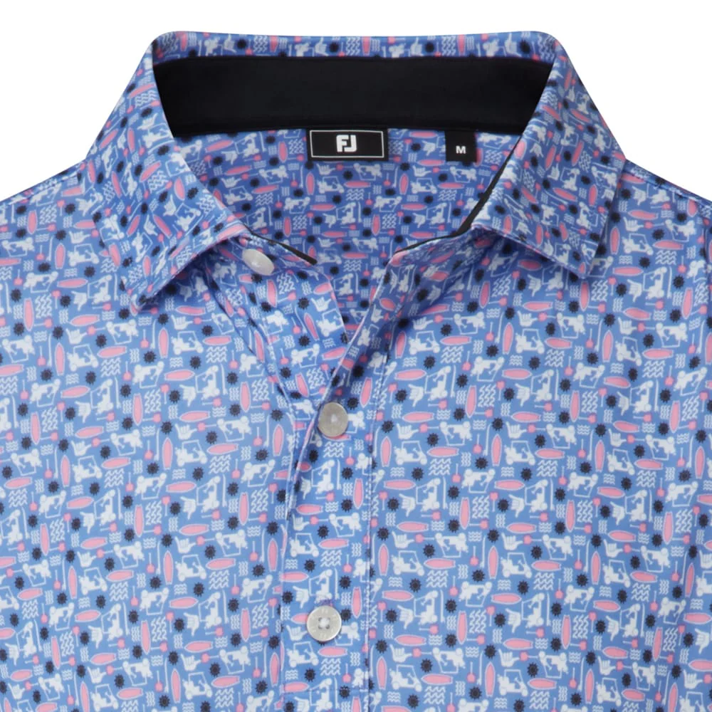 FootJoy Surfs Up Print Lisle Polo Shirt - White/Vivid Violet/Pink Pop/Black - Image 3