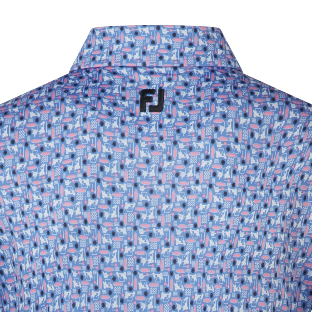 FootJoy Surfs Up Print Lisle Polo Shirt - White/Vivid Violet/Pink Pop/Black - Image 5