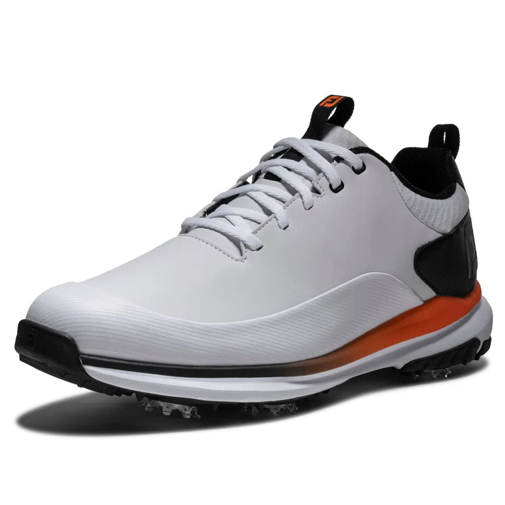 FootJoy Tour Rival Waterproof Spiked Shoes - White/Black/Orange - Image 4