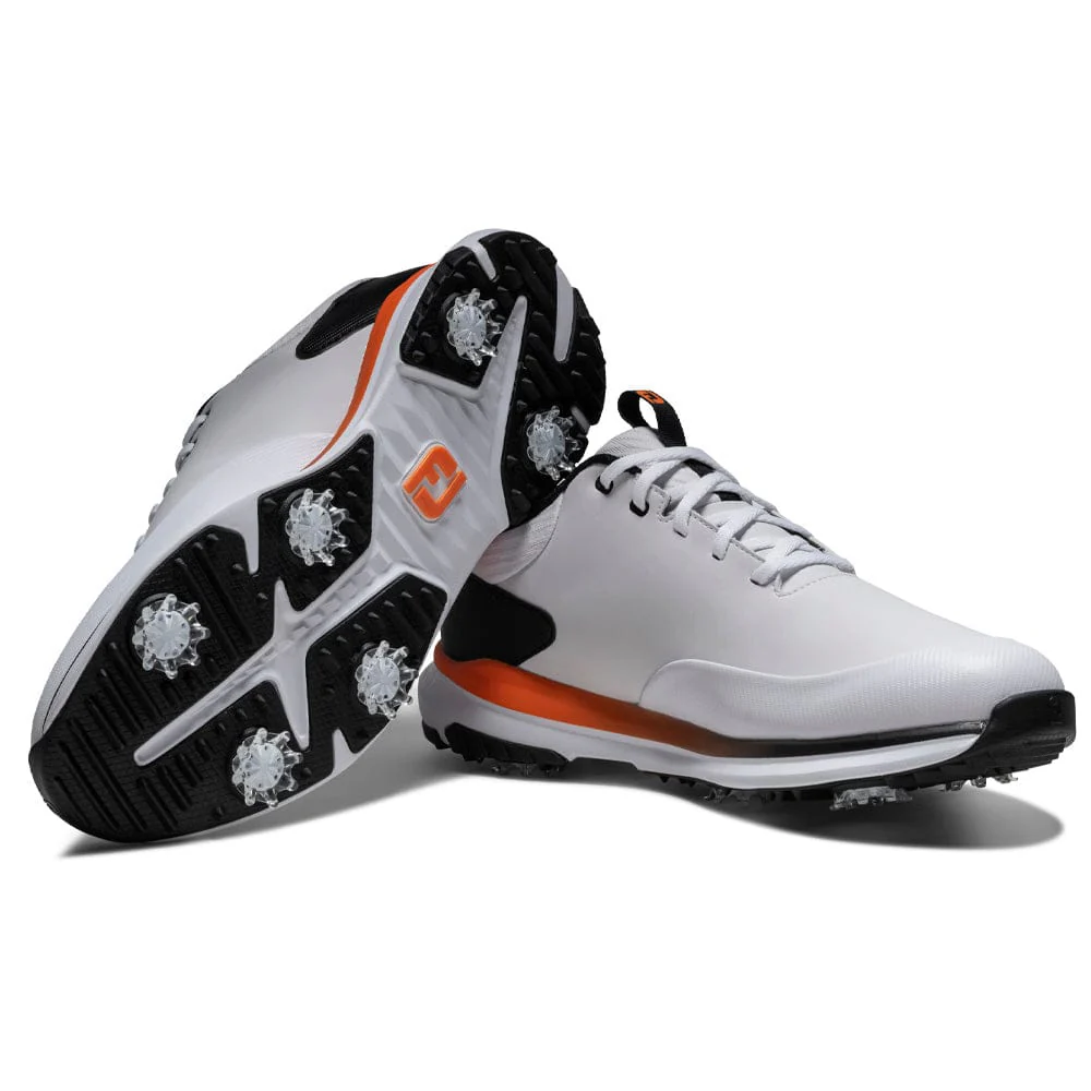 FootJoy Tour Rival Waterproof Spiked Shoes - White/Black/Orange - Image 7