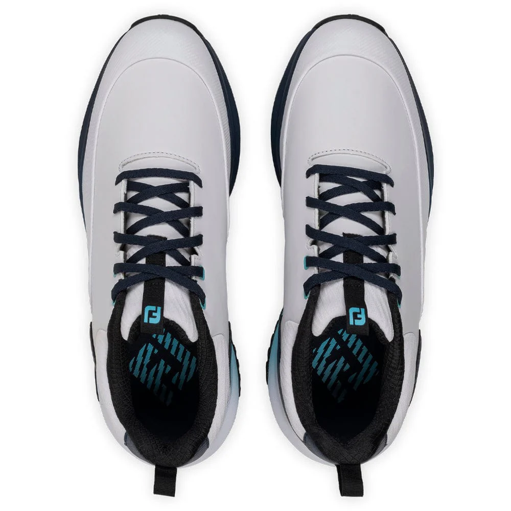 FootJoy Tour Rival Waterproof Spiked Shoes - White/Navy/Blue - Image 3