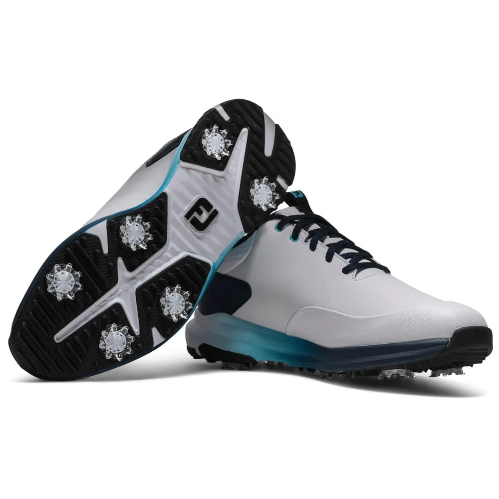 FootJoy Tour Rival Waterproof Spiked Shoes - White/Navy/Blue - Image 6