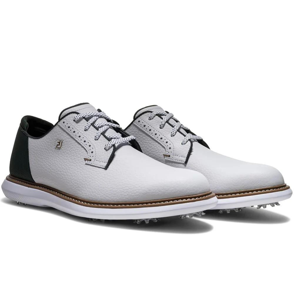 FootJoy Traditions Blucher Waterproof Spiked Shoes - White/Green - Image 2