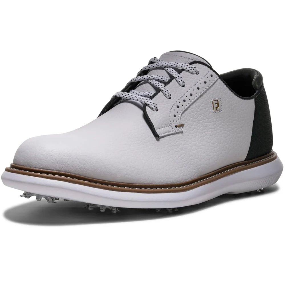 FootJoy Traditions Blucher Waterproof Spiked Shoes - White/Green - Image 4