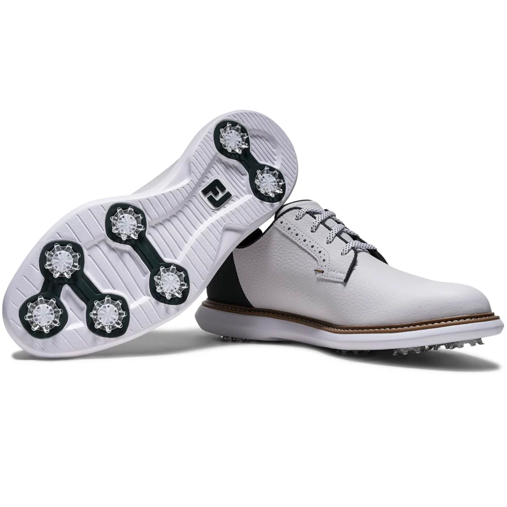 FootJoy Traditions Blucher Waterproof Spiked Shoes - White/Green - Image 7